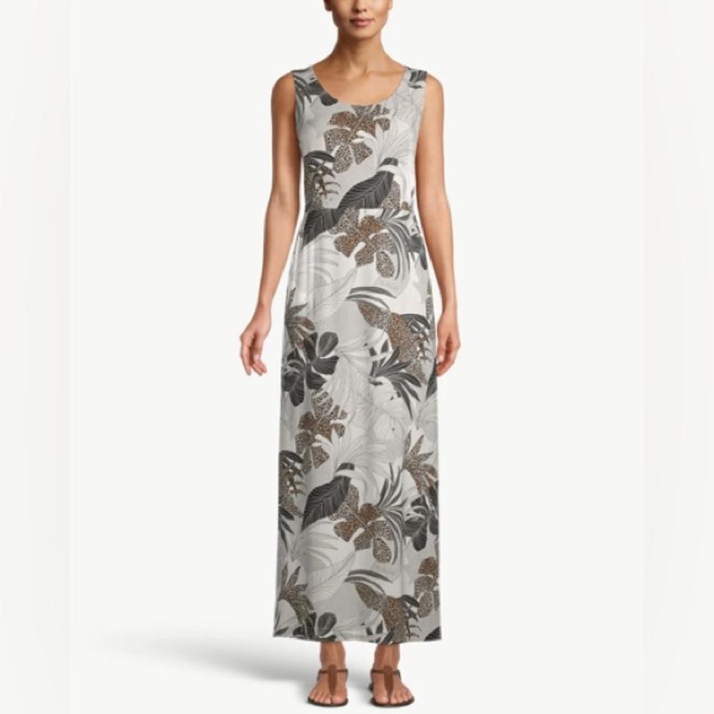 NWT Chico’s Palm Print Sleeveless Maxi Dress SZ M Safari Resort Casual Elegance